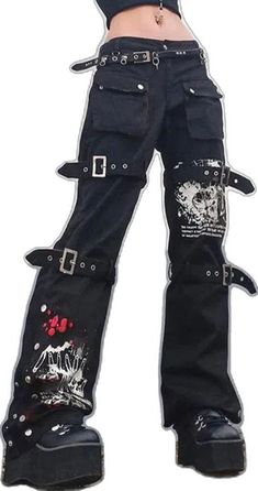 Punk Style High-rise Cotton Jeans, Punk Style High Rise Cotton Pants, High Waist Grunge Jeans For Concerts, Black Ripped Punk Bottoms, Punk Style Denim Pants For Concert, Punk Denim Pants For Concerts, High-rise Cotton Punk Pants, High Rise Punk Style Cotton Pants, High Rise Punk Cotton Pants