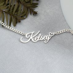 "Custom Silver Name Necklace,Nameplate Heart Necklace,Silver Curb Chain Necklace with Name,Personalised Birthday Gift,Valentine's Day Gift Customize this necklace with any letter of your choice. Material: Sterling Silver or Solid Copper Color: silver,gold and rose gold Chain Length: 14,16,18,20,22 inch options. * 14\" Necklace: Fits most like a choker or for kids. * 16\" Necklace: Falls perfectly around the base of the neck like a collar. * 18\" Necklace: This length is popular for adding pendants which will hang over a crew neck. DISCOUNTS We are happy to provide special discount for multiple orders such as for bridal parties and as bridesmaids gift sets. Contact me via Etsy How to customize your name necklace? 1) Select Chain length and color 3) Write down your name 3) Click \"Add to Car Silver Nameplate Jewelry For Birthday, Customized Silver Jewelry For Birthday, Silver Name Bracelet For Anniversary, Silver Sterling Silver Name Bracelet For Anniversary, Silver Sterling Name Necklace For Anniversary, Silver Sterling Silver Name Necklace For Anniversary, Silver Sterling Silver Name Necklace For Anniversary Gift, Silver Engraved Name Necklace For Anniversary, Silver Nameplate Necklace For Valentine's Day