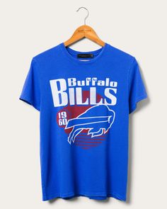 Women's Bills Sunset Vintage Tee | Junk Food Clothing Throwback Sports T-shirt With Screen Print, Graphic Tee With Team Logo In Tri-blend Fabric, Graphic Tee With Team Logo In Tri-blend, Tri-blend Graphic Tee With Team Logo, Tri-blend Tops With Graphic Print For Sports Fans, Tri-blend Graphic Print Tops For Fan Gear, Throwback Graphic Print Fan Gear Top, Tri-blend Graphic Print Sports Top, Summer Sports Fan Merchandise T-shirt