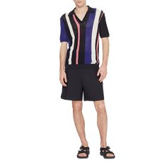 3.1 Phillip Lim polo shirt in pointelle knit with block stripes Spread collar Short sleeves Banded cuffs and hem Pullover style Cotton Imported Pointelle Knit, Striped Polo Shirt, 3.1 Phillip Lim, Phillip Lim, Bergdorf Goodman, Pullover Styling, Tops Designs, Polo Shirt, Short Sleeves