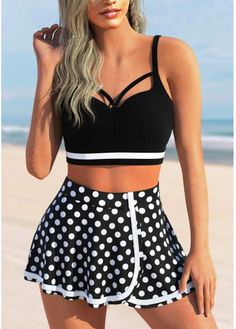 Color:Black;Size:M;Size:L;Size:XL;Size:XXL;Package Contents:1 X Bikini Top , Without Bottom; High Waisted Swim Skirt, Swim Swim, Swim Skirt, Beachwear For Women, Swimwear Collection, Black Polka Dot, Clothing Styles, Swimming Pool, Cute Clothes