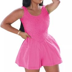 Sleeveless Stretch Romper. No Closures. Fitted Sleeveless Summer Vest, Fitted Sleeveless Vest For Vacation, Pink Ladies, Pant Jumpsuit, Jumpsuit Romper, Pants For Women, Rompers, Pants, Pink