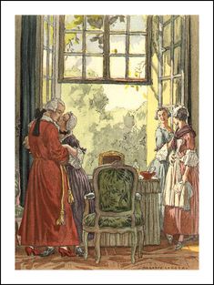 two women are talking to one another in front of a window