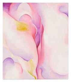 an abstract painting with pink and yellow colors