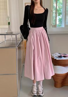 The perfect pink midi skirt for spring! With a pleated flare silhouette, side pockets and concealed back zipper, this skirt mixes and matches easily, and looks cute all day. Lined. S: 25" waist, 29.5" lengthM: 26.5" waist, 29.5" lengthL: 28" waist, 30" lengthXL: 29.5" waist, 30" length Long Pink Skirt Outfit Summer, Solid Color Long Pleated Skirt For Spring, Spring Long Pleated Skirt With Pleated Waist, Feminine Full Skirt With Pleated Hem, Pink Flared Skirt Solid Color, Feminine Pleated Flared Skirt, Feminine Solid Color Midi Skirt, Feminine Pleated Long Skirt, Spring Skirt With Pleated Waist