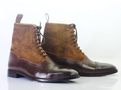 #men #leather #suede #brown #captoes #laceup #boots #handmade #leatherandsuedeboots #brownboots #handmadeboots #captoeboots #ankleboots #goodyearwelted #handstitched #designershoesforless #shoesaddict #fashionboots #mensfashion #twotoneboots New Handmade Men's Brown Cap Toe Leather Suede Lace Up Boots, Men Ankle Boots, Men Designer Boots on Storenvy Lace Up Boots Men, Men Ankle Boots, Cap Toe Boots, Ankle Boots Men, High Ankle Boots, Mens Leather Boots, Suede Leather Boots, Color Chocolate, Suede Lace