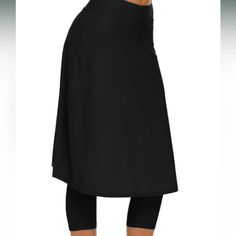 Micosuza Long Swim Skirt With Attached Leggings Modest Sun Protection Sports/Swim Skirt For Women Black Skirt With Built-in Shorts For Beach, Solid Color Swim Skirt For The Beach, Beach Skirt With Pockets And Stretch Fit, Stretch Skirt With Pockets For The Beach, High Waist Black Swim Skirt With Stretch, Black Skort For Yoga, Fitted Pencil Skirt For Beach, Black Hip-length Lined Skirt Bottoms, Black High Waist Swim Skirt For Beachwear