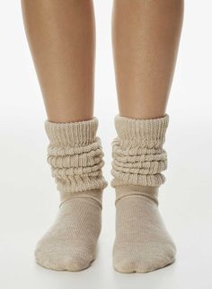 SCRUNCH CREW SOCK | Aritzia Satin Midi Skirt, Crew Sock, Fashion Socks, Boyfriend Fit, Zip Sweater, Sock Shoes, Bra Tops, Hat Fashion, Crew Socks