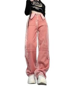 y2k-kawaii-fashion-Pink Cargo Trouser--Pinky Dollz 90s Style Baggy High Waist Pants, 90s Baggy High Waist Pants, 90s High Waist Baggy Pants, Y2k Style Straight Leg Cotton Pants, Y2k Straight Leg Fall Bottoms, Y2k Style Cotton Straight Leg Pants, Y2k Baggy Pants With Belt Loops, Y2k Style Cotton Straight-leg Pants, Retro Baggy Cotton Cargo Jeans