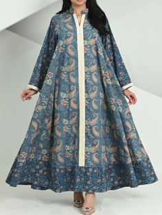 Women Elegant Dresses, Fashionable Cashew Flower Robe Dress Long Floral Print Patterned Dress, Long Sleeve Paisley Print Patterned Dress, Long Blue Midi Dress With Floral Print, Spring Paisley Print Tunic Dress, Patterned Floral Print Tunic Dress, Long Patterned Spring Dress, Long Spring Patterned Dress, Spring Long Patterned Dress, Spring Patterned Long Dress