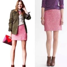 Banana Republic Pink Tweed Skirt In Size 8. So Cute And Has Such A Cute Vibe. Also Selling In Olive Green! Casual Tweed Skirt For Fall, Casual Tweed Mini Skirt, Casual Tweed Skirt, Spring Pink Tweed Skirt, Pink Tweed Skirt For Spring, Casual Tweed Mini Skirt For Winter, Casual Tweed Mini Skirt For Workwear, Casual Tweed Mini Skirt With Lining, Casual Tweed Skirt For Winter