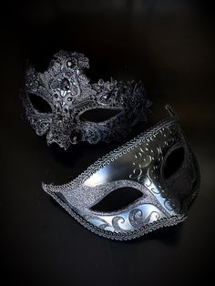 Black Venetian Masquerade Mask For Carnival, Silver Full Face Mask For Masquerade, Silver Full Face Masquerade Mask, Black Venetian Mask For Carnival, Black Formal Eye Mask, Full Face Silver Masquerade Mask, Formal Black Eye Mask, Black Formal Eye Mask Masquerade, Black Formal Masquerade Mask For Halloween