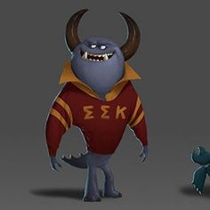 an animated character is standing next to another character with horns on their heads and arms