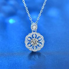 LOVCIA Women Sakura Flower Moissanite CZ 925 Sterling Silver Necklace Sakura Flower, Moissanite Necklace, Luxury Diamonds, Flower Pendant Necklace, Fine Jewelry Gift, Moissanite Diamonds, Silver Wedding, Sterling Silver Necklace, Diamond Wedding