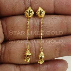 Elevate your style with these beautifully handcrafted gold earrings. Featuring a classic design and a comfortable fit, they add a refined touch to any look. Ideal for everyday wear or special occasions, they bring a subtle yet sophisticated sparkle. 18K Gold Earrings Metal is Real Gold Purity is 18kt Weight is 2.07 grams approx Max Length is 4.4 cm approx Max width is 0.8 cm approx ,  these earrings comes with normal backs, if you want real gold screw please contact. Please feel free to ask if y 2 Grams Gold Earrings, Baby Learning Activities, 18k Gold Earrings, Gold Dangle Earrings, Earrings Metal, Gold Earrings Designs, Baby Learning, Gold Earrings Dangle, Real Gold