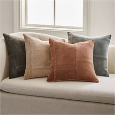 Throw Pillows & Decorative Pillows | West Elm Dark Leather Couch, Dark Leather Couches, Pillows On Couch, West Elm Pillows, Oversized Lumbar Pillow, Tan Pillows, Woven Pillow Cover, Suede Pillows, Textured Throw Pillows