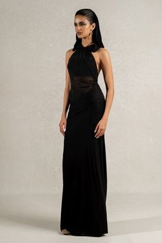 Black tie up backless gown featuring pleat detailing on the waist and comes with a detachable hood. - Aza Fashions Gowns Black, Backless Gown, Detachable Hood, Black Tie, Black