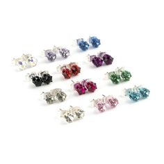 Claires Women's 5MM Multicolor Crystal Stud Earrings Set is a beautiful addition to your jewelry. Have a finishing touch for every occasion. This 12-pack includes 1 pair each of 5mm round faux crystal gemstones in clear, light pink, teal, gray, dark pink, green, black, red, fuchsia, holographic, light purple and blue, all with a matching finish. Post back on studs is easy to manage. Accessorize after hair styling product has dried to preserve the finish of your earrings. Size: One Size.  Color: Patriotic Earrings, Lavender Earrings, Cubic Zirconia Hoop Earrings, Huggie Earrings Silver, Initial Earrings, Light Weight Jewelry, Silver Jewelry Earrings, Butterfly Earrings Stud, Round Stud Earrings