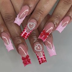 Pink Red Nails, Nails Styles, Coquette Nails, Golden Nails, Graduation Nails, Red Nail Designs, Unique Acrylic Nails, Pink Nail Designs