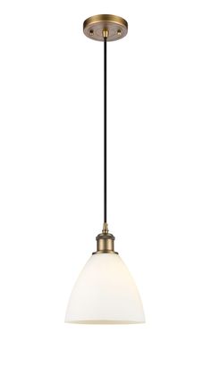 Includes 10 feet of cord. Slope ceiling compatible. 4.5 inch 2mm heavy cast canopy. Innovations Lighting Bristol Glass Brushed Brass Industrial Opal Glass Dome Medium Hanging Pendant Light | 516-1P-BB-GBD-751 Slope Ceiling, Hanging Pendant Light, Mini Pendants, Hanging Pendant, Hanging Pendant Lights, Lowes Home Improvements, Glass Dome, Hanging Pendants, Glass Domes