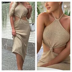 Nwt Idem I’d: Mx00720 Details: Criss Cross Front Pattern: Solid Khaki Fabric: High Stretch Type: Body-Con Style: Bohemian Material: Dacron And Spandex (M)6 (L) 8-10 Casual Gold Midi Dress For Summer, Gold Midi Summer Dress For Beach, Gold Summer Midi Dress For Beach, Gold Midi Dress For Summer Beach, Silver Beaded Dress, Pakistani Sharara, Pink Long Dress, White Floral Dress, 80 Dress