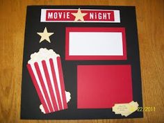 an image of a movie night card with popcorn and stars on it's side