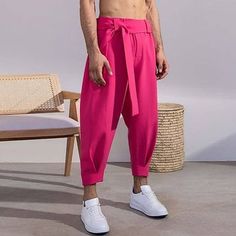 Season:Spring Fall; Fabric:Cotton Blend; Gender:Men's; Style:Classic Style,Stylish; Occasion:Streetwear,Casual,Daily,Holiday; Fit Type:Regular Fit; Function:Comfort,Breathable; Waistline:Mid Waist; Pattern:Plain; Design:Elastic Waist,Pocket; Pants Type:Pink Pants,Casual Pants,Harem Pants,Cropped Pants; Fly Type:Elasticity; Front page:FF; Listing Date:12/19/2022; Production mode:External procurement; Hips:; Length:; Waist:; Pants Length:Ankle-Length Mens Pink Pants, Cropped Trousers Men, Lace Up Trousers, Carrot Pants, Graduation Outfits, Fall Pants, New Mens Fashion, Solid Color Pants, Summer Concert