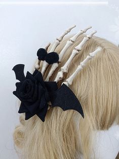 This price is for a hairclip only, others are not included. Punk Black Hair Accessories For Halloween, Halloween Punk Black Hair Accessories, Novelty Black Headband Hair Accessories, Black Novelty Headband Hair Accessories, Novelty Black Headband, Black Rose Design, Wings Skeleton, Unique Hair Clip, Rose Skull