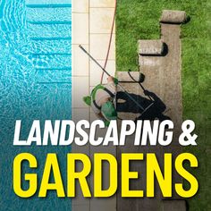 the cover of landscaping and gardens, with a man in a lawn chair next to a pool