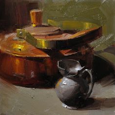 a painting of a tea pot and other items