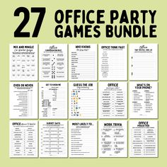 the office party games bundle is shown in black and white