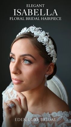 The ISABELLA Lace and Crystal Bridal Headpiece is an elegant addition to any bridal aesthetic. This floral-inspired hairpiece beautifully combines delicate lace with sparkling crystals, offering a perfect blend of romance and sophistication. Designed to enhance your bridal look, this headpiece adds a timeless and graceful touch to your wedding day ensemble, making it an ideal choice for brides seeking a refined and luxurious accessory. Bridal Aesthetic, Blush Weddings, Crystal Bridal Headpiece, Bridal Floral Headpiece, Glam Bride, Floral Veil, Bridal Hairpiece, Wedding Hair Headband, Tiara Wedding