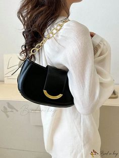 Bird in Bag - Korean Style Solid Color Minimalist Shoulder Bag Minimalist Shoulder Bag, Color Minimalist, Circle Bag, Bird In Bag, Black Bag, Pu Leather, Black Color, Korean Fashion, Solid Color