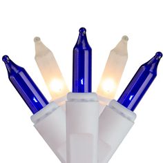 several blue and white lights are attached to the top of a light fixture on a white background