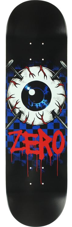 a skateboard with the word zero painted on it