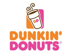 the dunkin'donuts logo is shown in pink and orange with an image of a