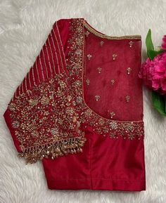 Hand embroidered ready made pure raw silk saree blouse / crop top/stitched saree blouse usa /purple hand saree blouse/ hand embroidered blouse/zardosi blouse/red heavy bridal saree blouse/ pure silk blouse/ red wedding heavy maggam work blouse        It is very true that a perfect blouse is the one which makes your saree look stand out !! If you find one of such a style that you have been wanting to have then dont let it go !! we carry such unique trending blouses that instantly add a stylish look to any saree !!     Well..!! we understand that you may not get in your desired size/pattern, here you go with customization according to your size/pattern which we can deliver in 1-2 weeks of time period !!      Here is a beautiful pure raw silk heavy Hand embroidered saree blouse in red  color Stones Work Blouse, Cheap Resham Embroidery Blouse For Puja, Maroon Embroidery Blouse, Red Silk Saree Blouse Designs, Red Embroidered Blouse, Fitted Tissue Silk Red Blouse Piece, Red Lehenga With Unstitched Blouse In Tissue Silk, Silk Blouse With Dabka Work For Weddings, Silk Wedding Blouse With Dabka Work