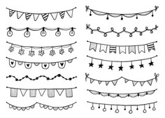 a set of hand drawn bunting flags and garlands