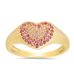 This 14k Gold Silver Pink Sapphire Ombre Heart Ring is a captivating piece of jewelry, featuring a heart design adorned with a stunning gradient of pink sapphire cubic zirconia stones. Expertly crafted from high-quality sterling silver, this ring combines vibrant color with elegant style, making it a perfect accessory for adding a touch of romance and charm to any outfit.  Stamped 925 Simulated Pink Sapphire Stones - 0. 24 CTW (diamond equivalent) Real 14k Gold Over Silver - Stamped "925" for au Pink 14k Gold Heart Ring Gift, Pink Heart-shaped Gemstone Ring, Valentine's Day Pink Ruby Ring, Valentine's Day Pink Gold Heart Cut Ring, Pink Heart Ring In Cubic Zirconia, Fine Jewelry Style, Pink Cubic Zirconia Heart Ring Fine Jewelry, Pink Sapphire Pave Setting Ring For Gift, Pink Sapphire Rings With Pave Setting For Gift, Pink Fine Jewelry Rings For Valentine's Day