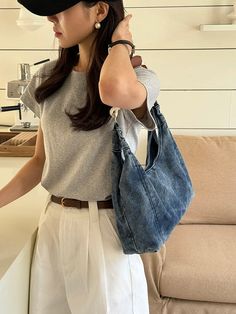 UAKISS - Vintage Denim Women Totes Brand Fashion Causal Messenger Shoulder Bag Large Capacity female Shopper Hobo Armpit Bag Size: 19cm high, 32cm wide, 10cm thick Weight: 250g