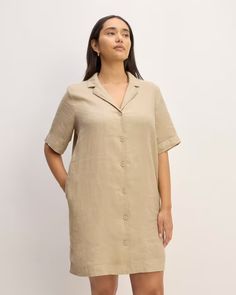 The Linen Shirt Dress Trench Coat Khaki – Everlane Casual Button-up Shirt Dress With Rolled Sleeves, Short Sleeve Shirt Dress With Pockets For Fall, Casual Collared Shirt Dress For Fall, Chic Mini Dress With Pockets For Daywear, Collared Shirt Dress With Pockets, Casual Shirt Dress With Button Closure For Work, Casual Workwear Shirt Dress With Button Closure, Relaxed Fit Shirt Dress With Buttoned Pockets For Summer, Casual Button-up Shirt Dress For Work