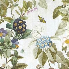 a painting of flowers and butterflies on a white background