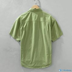 OrcaJump - Classic and Fashionable Short-Sleeve Cotton Shirt in Solid Color for Casual and Stylish Looks Khaki Cotton Short Sleeve Shirt, Casual Collared Plain Blouse, Casual Plain Collared Blouse, Casual Khaki Cotton Shirt, Khaki Short Sleeve Camp Shirt For Spring, Khaki Cotton Button-up Top, Casual Green Solid Color Shirt, Casual Solid Color Green Shirt, Casual Green Half Sleeve Shirt