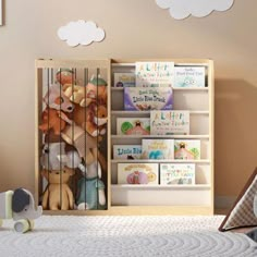 This book display is designed with children in mind. It provides an excellent solution for young readers to access their favorite books. The creative large stuffed animal storage rack can store plush toys, blankets, pillows, books, balls and other items. By having the books displayed in an accessible manner, children are more likely to be attracted to reading. The visibility of book covers is crucial as it stimulates children's curiosity. They can quickly identify the books they want to read bas Bookshelf And Toy Storage, Childrens Bookshelf, Bookshelf Toy Storage, Bookshelf For Bedroom, Toddler Bookcase, Stuffed Animal Zoo, Kids Room Bookshelves, Book Display Shelf, Reading Nook Kids