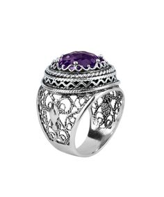 Sterling Silver Filigree Art Amethyst Gemstone Women Bold Ring Metal Embroidery, Cherry Quartz, Bold Rings, Silver Polish, Sterling Silver Filigree, Filigree Design, Filigree Ring, Velvet Pouch, Quartz Ring