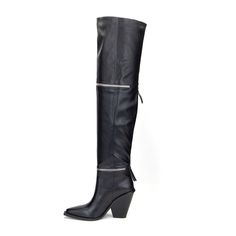 Introducing the new Pocket Boots from Primadons and Donnas. These 10cm thigh boots are the perfect addition to any wardrobe. With a faux leather upper and rubber sole, these boots are made to order and will take around 2-3 weeks to arrive. Available in sizes 35-43, these boots are sure to make a statement. For a custom fit, please add the custom fit fee to your order. Search for the custom fit fee in the products section to find out more. Boots are sold with Stiletto heel. If you want to change Chic Over The Knee Boots With Zipper Closure, Trendy Leather Over-the-knee Platform Boots, Trendy Over-the-knee Leather Boots, Trendy Leather Over-the-knee Boots, Thigh High Faux Leather Boots With Zipper, Chic Over-the-knee Boots With Zipper Closure, Edgy Leather Over-the-knee Heeled Boots, Pocket Boots, Fitted Denim Knee-high Boots