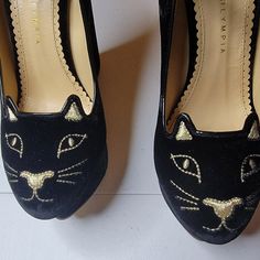 Charlotte Olympia Black Kitty Cat Velvet Wedges Heels Size 38 New Without Tags Cat Flats, Charlotte Olympia Shoes, Black Kitty, Wedges Heels, Charlotte Olympia, Kitty Cat, Flat Shoes, Olympia, Wedge Heels