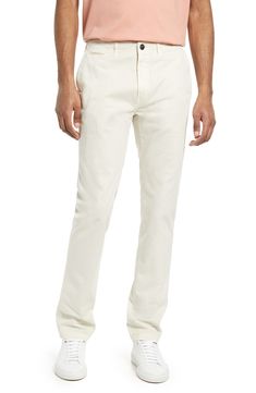 A casual alternative to business-only flat-front styles, these pants are made from comfortable stretch-cotton and tailored in a versatile straight-leg profile. 34" inseam; 14" leg opening 98% cotton, 2% elastane Machine wash, line dry Made in Portugal Straight Fit Pants With Five Pockets, Straight Silhouette Cotton Bottoms For Workwear, Cotton Straight Silhouette Bottoms For Work, Cotton Bottoms With Straight Silhouette For Work, Straight Fit Cotton Bottoms With Straight Silhouette, Straight Silhouette Cotton Bottoms With Five Pockets, Cotton Bottoms With Five Pockets In Straight Silhouette, Slim Fit Chinos With Straight Hem For Spring, Straight Fit Work Pants For Business Casual