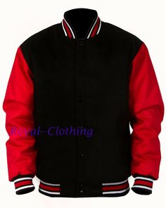 Red And Black Jacket, Leather Sleeve Jacket, Jacket Designs, Varsity Letterman Jackets, Letterman Jackets, Leather Sleeves, Letterman Jacket, Leather Sleeve, Jacket Design