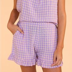 Brand New With Tags. Size L. Elastic Waist In Back. Pockets. Smoke And Pet Free Home. Goth Unicorn, Pastel Shorts, Rush Outfits, Purple Gingham, Kawaii Pastel Goth, Unicorn Mermaid, Gingham Shorts, Ruffle Shorts, Pink And Purple